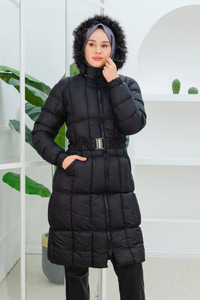 Kare Desenli Şişme Mont Siyah