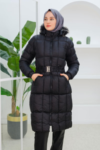 Kare Desenli Şişme Mont Siyah