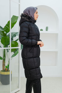 Kare Desenli Şişme Mont Siyah