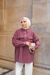 Kargo Cepli Oversize Gömlek Gül Kurusu