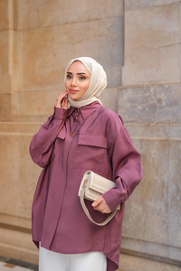 Kargo Cepli Oversize Gömlek Gül Kurusu