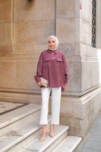 Kargo Cepli Oversize Gömlek Gül Kurusu