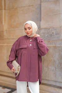 Kargo Cepli Oversize Gömlek Gül Kurusu