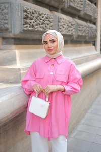 Kargo Cepli Oversize Gömlek Pembe