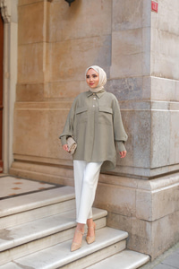 Kargo Cepli Oversize Gömlek Yeşil