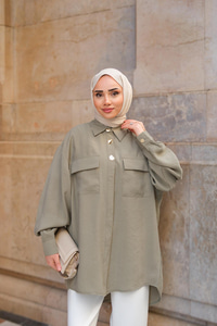 Kargo Cepli Oversize Gömlek Yeşil