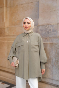 Kargo Cepli Oversize Gömlek Yeşil