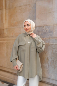 Kargo Cepli Oversize Gömlek Yeşil