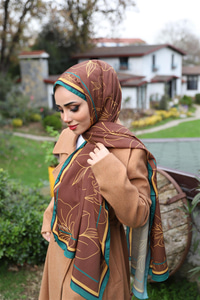 KARIN DESENLI SAL KAHVERENGI-YESIL