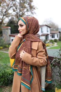 KARIN DESENLI SAL KAHVERENGI-YESIL