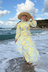 Karışık Çiçek Desen Elbise Sarı