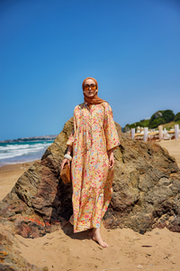 Karışık Çicek Desen Elbise Sarı