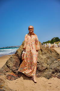 Karışık Çicek Desen Elbise Sarı