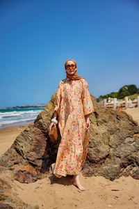 Karışık Çicek Desen Elbise Sarı