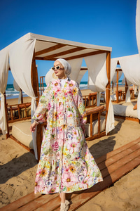 Karışık Çicek Desenli Elbise Pembe