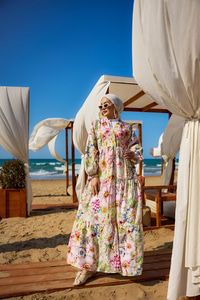 Karışık Çicek Desenli Elbise Pembe