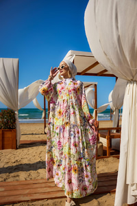 Karışık Çicek Desenli Elbise Pembe