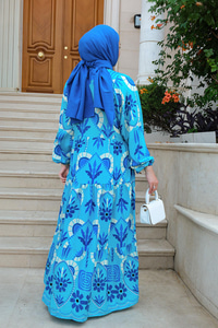 Karışık Desen Elbise Bebe Mavi