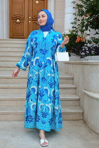 Karışık Desen Elbise Bebe Mavi