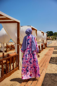 Karışık Desen Elbise Fuşya