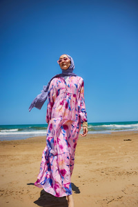 Karışık Desen Elbise Fuşya