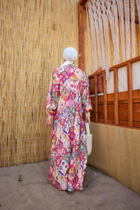 Karışık Desen Elbise Fuşya