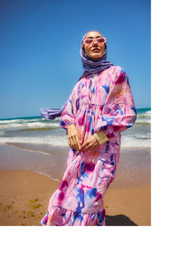 Karışık Desen Elbise Fuşya