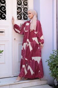 Karışık Desen Elbise Kırmızı