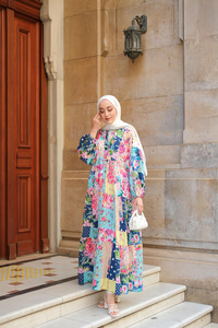 Karışık Desen Elbise Lacivert