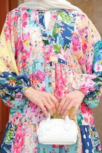 Karışık Desen Elbise Lacivert