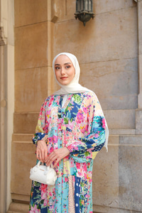 Karışık Desen Elbise Lacivert