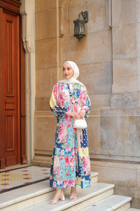 Karışık Desen Elbise Lacivert