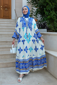 Karışık Desen Elbise Mavi