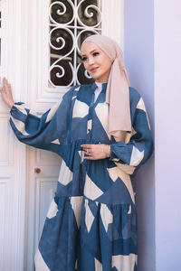 Karışık Desen Elbise Mavi