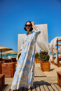 Karışık Desen Elbise Mavi