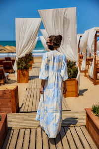 Karışık Desen Elbise Mavi