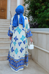 Karışık Desen Elbise Mavi