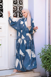 Karışık Desen Elbise Mavi