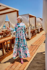 Karışık Desen Elbise Mavi