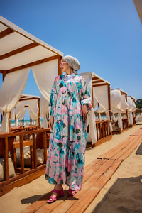 Karışık Desen Elbise Mavi