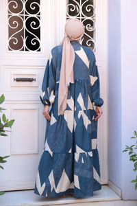 Karışık Desen Elbise Mavi