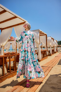 Karışık Desen Elbise Mavi