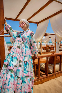 Karışık Desen Elbise Mavi