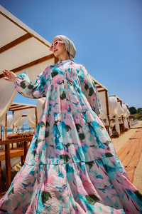 Karışık Desen Elbise Mavi