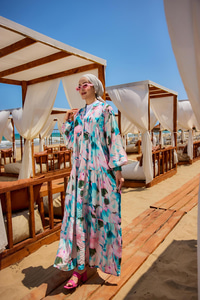 Karışık Desen Elbise Mavi