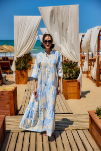 Karışık Desen Elbise Mavi