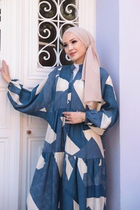 Karışık Desen Elbise Mavi