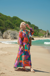 Karışık Desen Elbise Mor