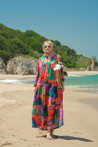 Karışık Desen Elbise Mor