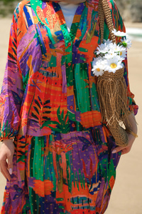 Karışık Desen Elbise Mor